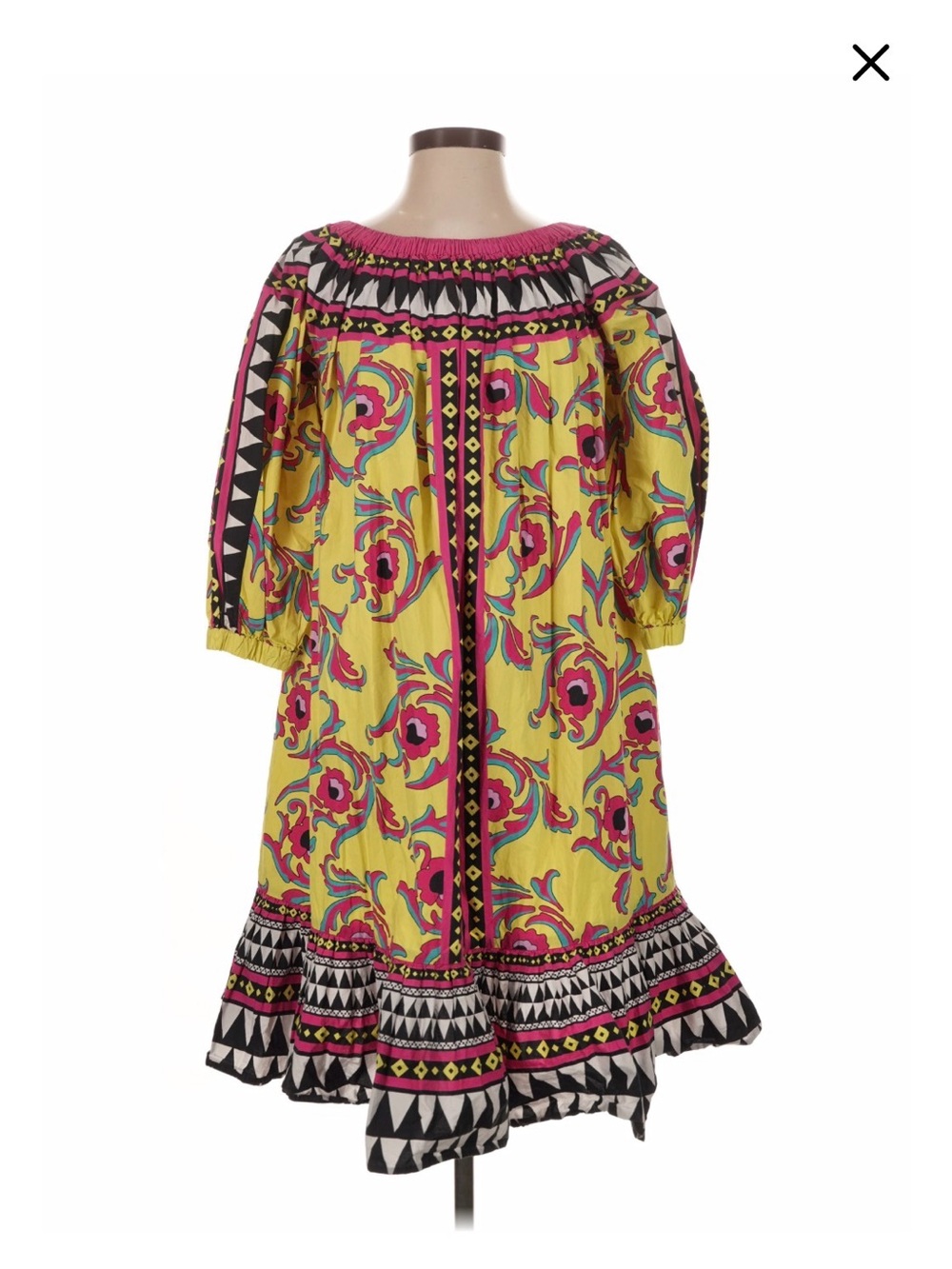 🔥 La doublej Yellow Floral Print Boho Dress with Pink Accents M